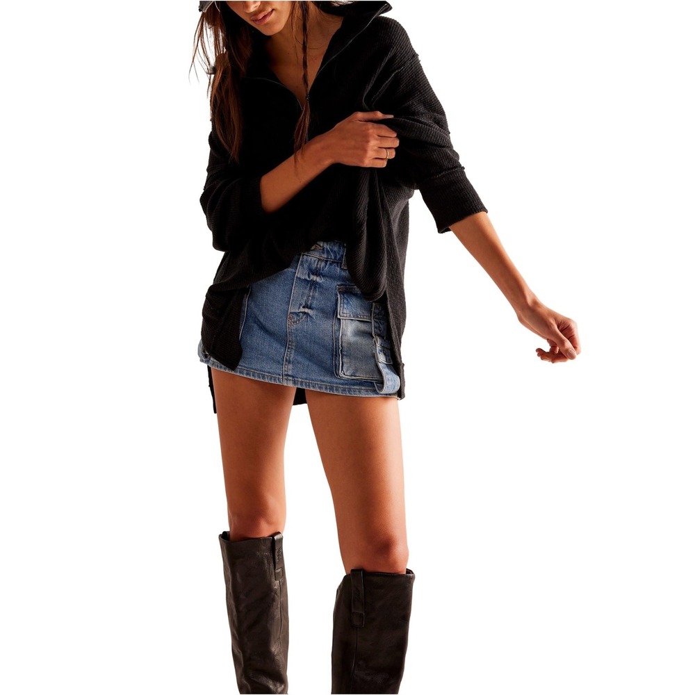 NWT Free People Walk Away Tunic Black Asymmetrical Long Sleeve XS